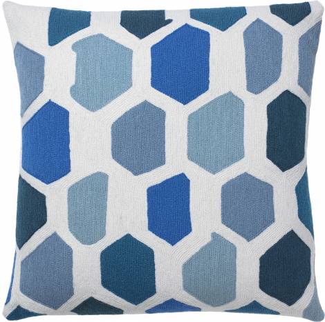 Judy Ross Textiles Hand-Embroidered Chain Stitch Quartz Throw Pillow cream/powder blue/cornflower/marine/tropical blue/azure